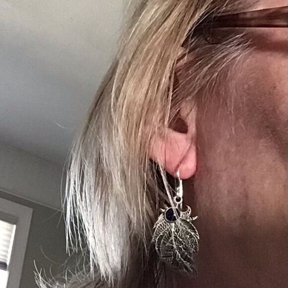 Blue Sodalite Stone & Sterling Silver Feather Earrings, NEW - Picture 4 of 5